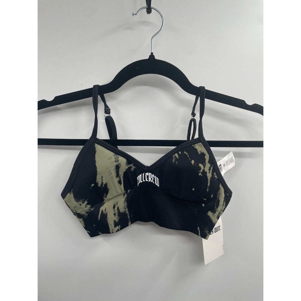 NWT Kill Crew Splatter Sports Bra Women's 2XS Black Green High Support Seamless